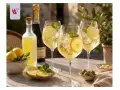 Orzeźwiający limoncello spritz z cytryną i miętą, butelka likieru, szampan i przekąski na stole.