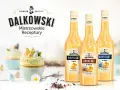 Dalkowski Advocaat - likier brzoskwiniowy do drinków, idealny na Wielkanoc. Trzy butelki z etykietami "Classic", "Na Whisky" i "Na Rumie".