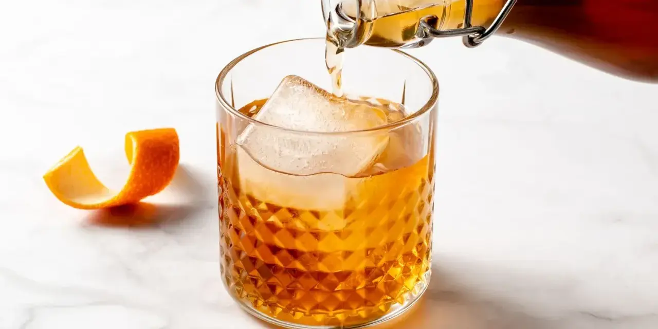 Amaretto co to? Bursztynowy likier migdałowy nalewany do szklanki z lodem, ozdobionej skórką pomarańczy.