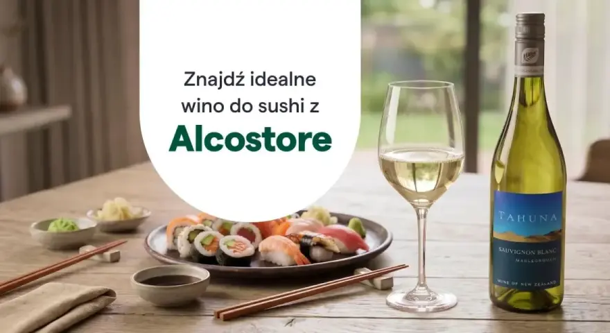 Idealne wino do sushi? Zobacz propozycję od Alcostore – butelka Sauvignon Blanc Tahuna czeka na Ciebie.